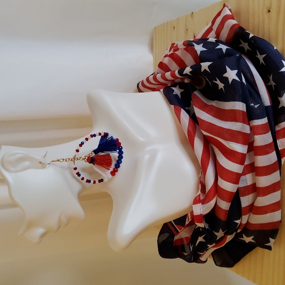 Patriotic Circle Beaded & Tassel Earrings - Picture 2 of 5